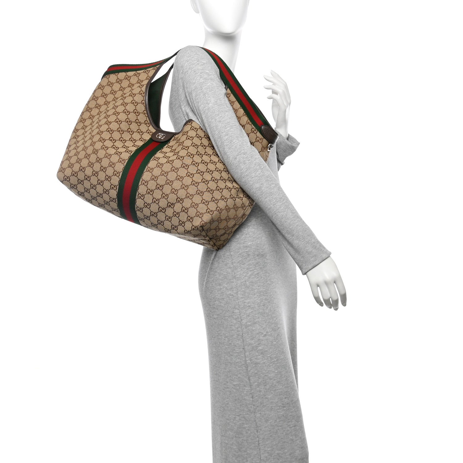 Gucci GG Monogram Web Large Giglio Tote Beige Brown 2 of 10