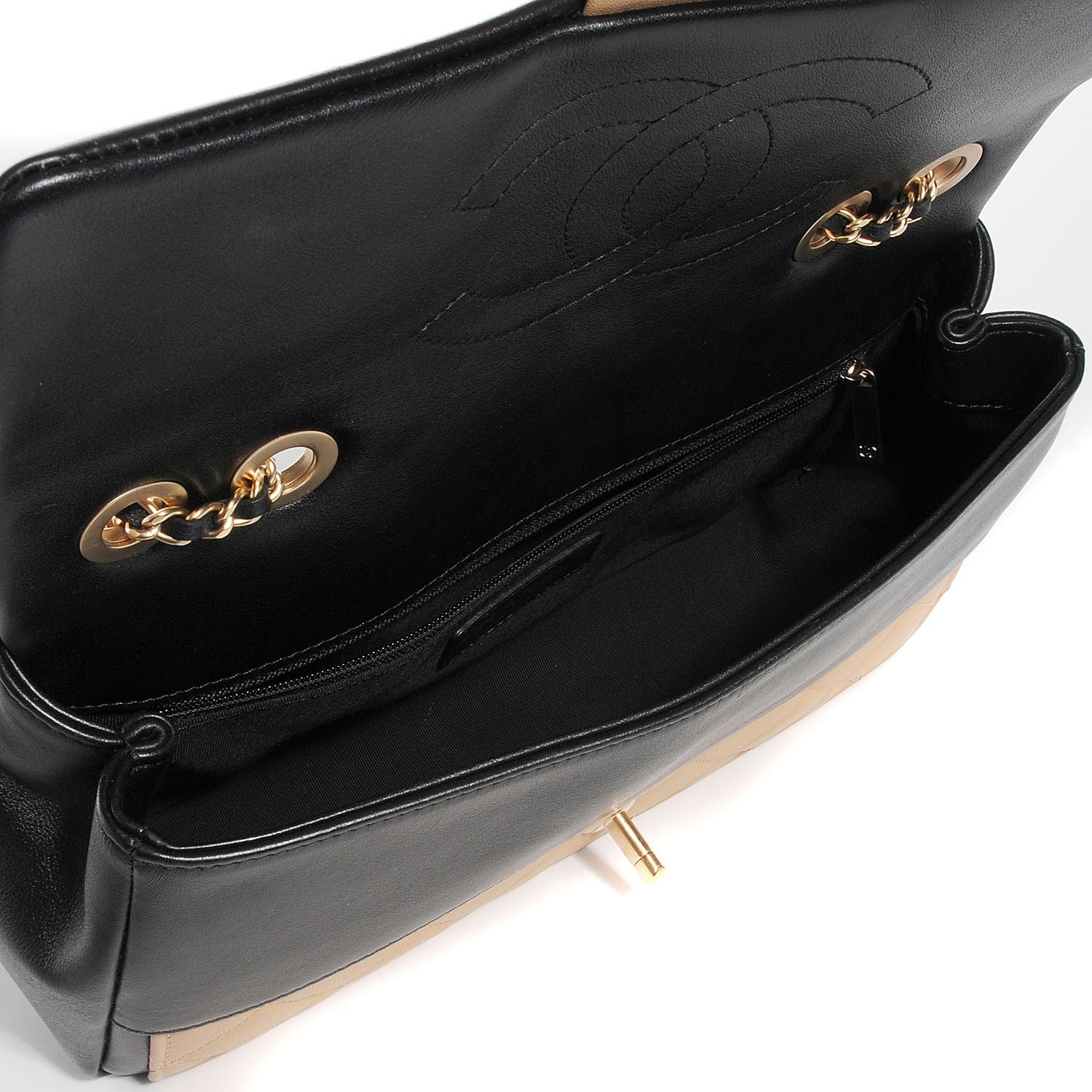 Chanel Calfskin Quilted Medium Graphic Flap Beige Black 5 of 10