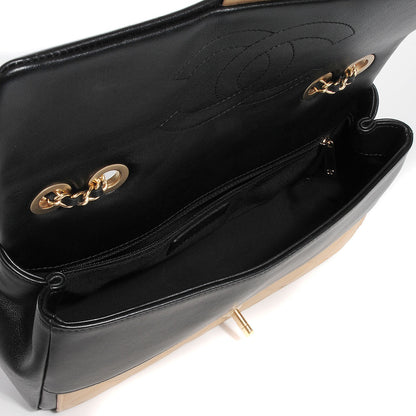 Chanel Calfskin Quilted Medium Graphic Flap Beige Black 5 of 10