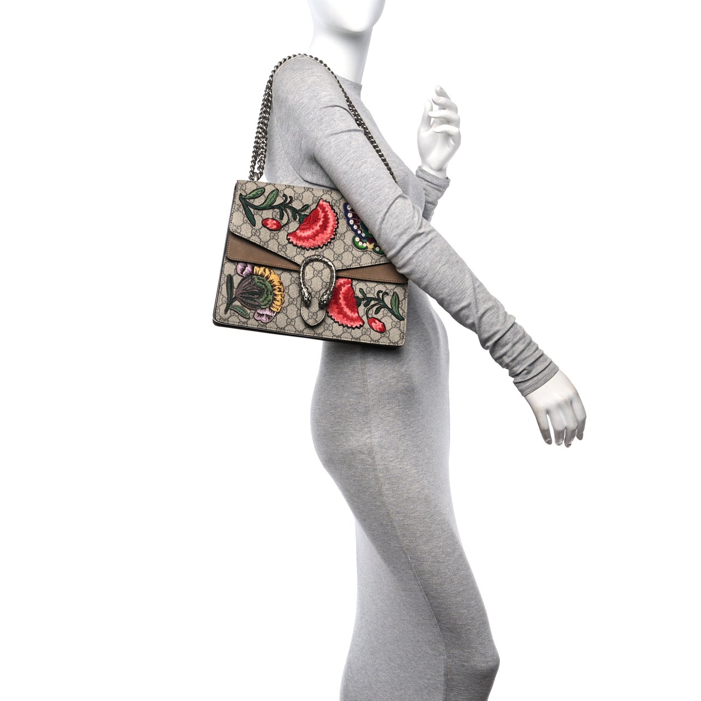 GG Supreme Monogram Embroidered Carnation Medium Dionysus Shoulder Bag Beige