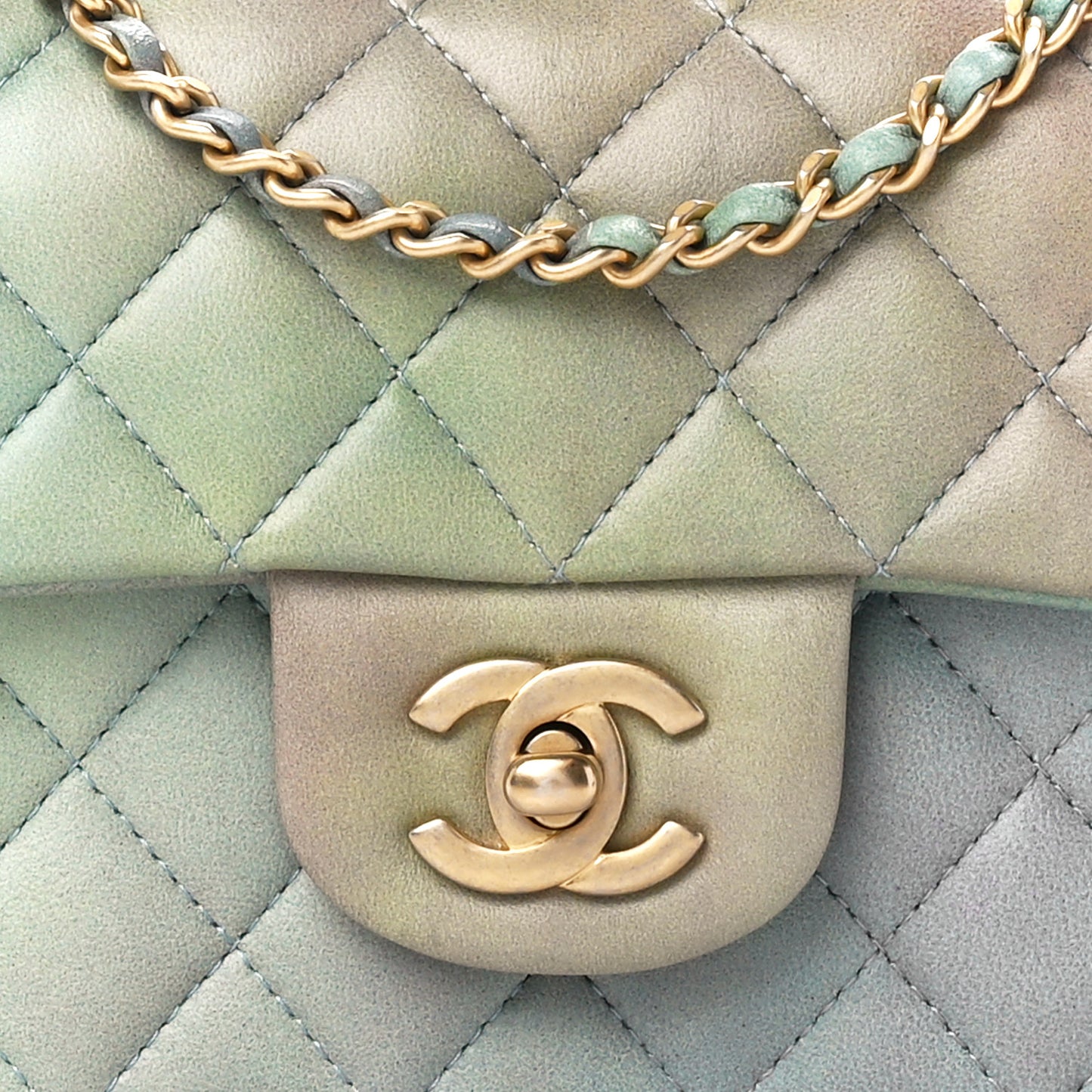 Lambskin Quilted Ombre Mini Top Handle Rectangular Flap Blue Green