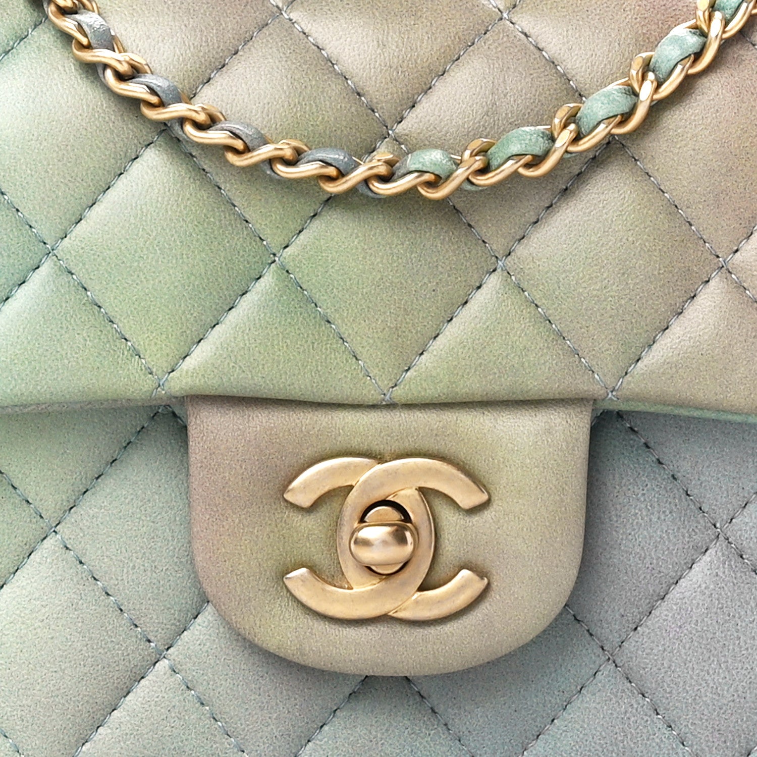 Chanel Lambskin Quilted Ombre Mini Top Handle Rectangular Flap Blue Green 9 of 11