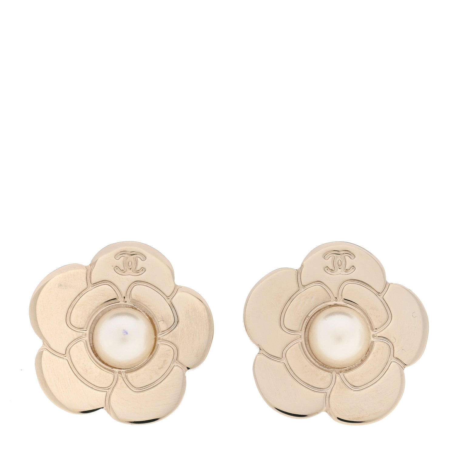 Chanel Pearl CC Camellia Earrings Gold 1 of 5