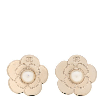 Chanel Pearl CC Camellia Earrings Gold 1 of 5