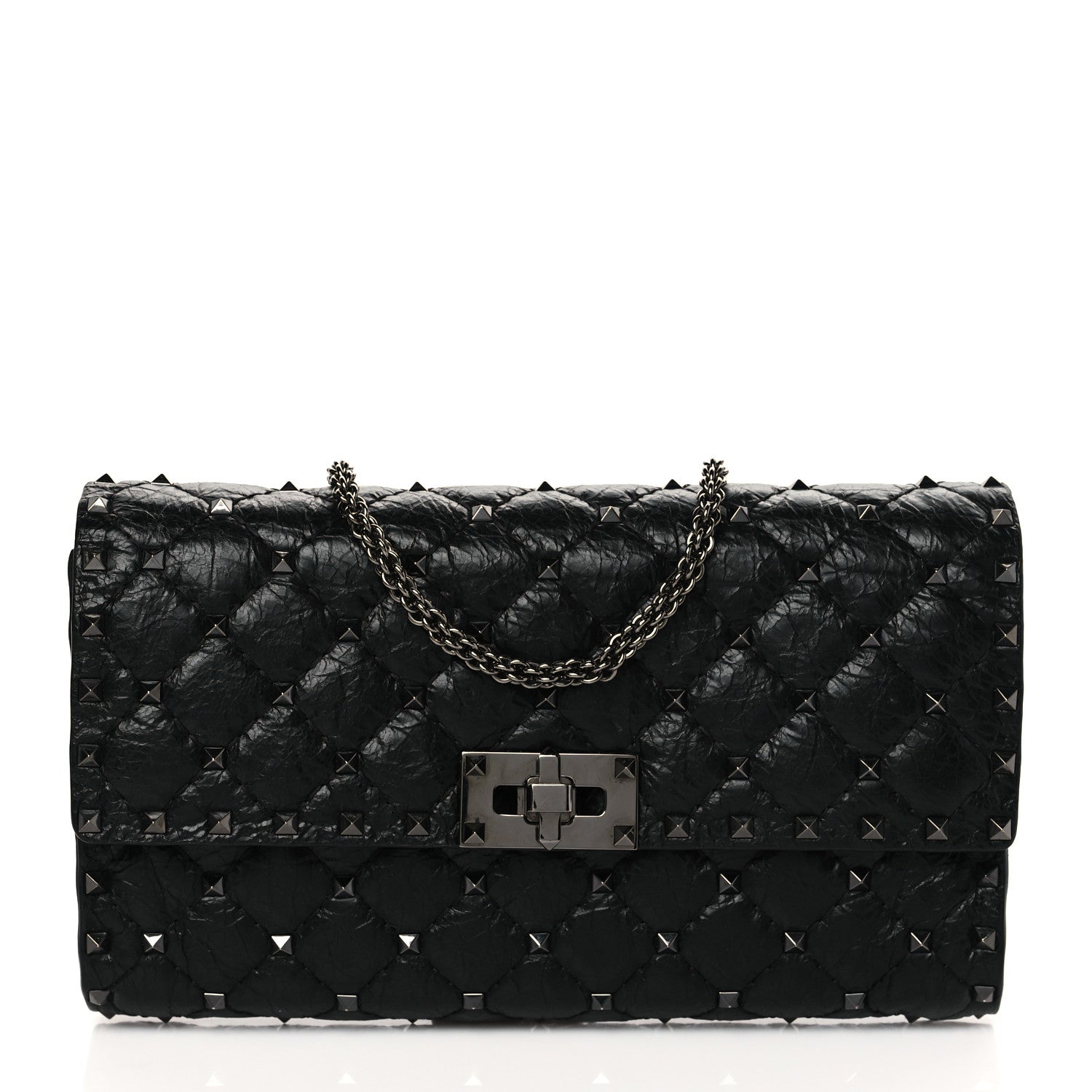 Valentino Garavani Craquele Nappa Rockstud Spike Wallet on Chain Black 1 of 9