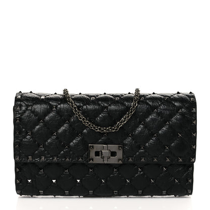 Valentino Garavani Craquele Nappa Rockstud Spike Wallet on Chain Black 1 of 9