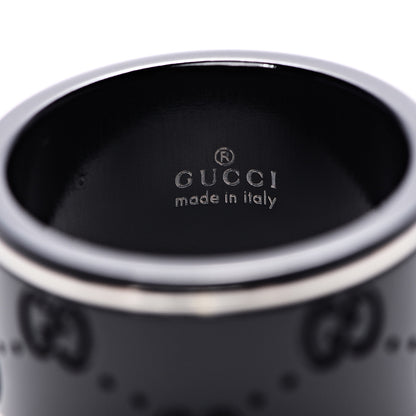 Gucci Black Synthetic Corundum 18K White Gold 12mm Icon Band Ring 57 8 4 of 5