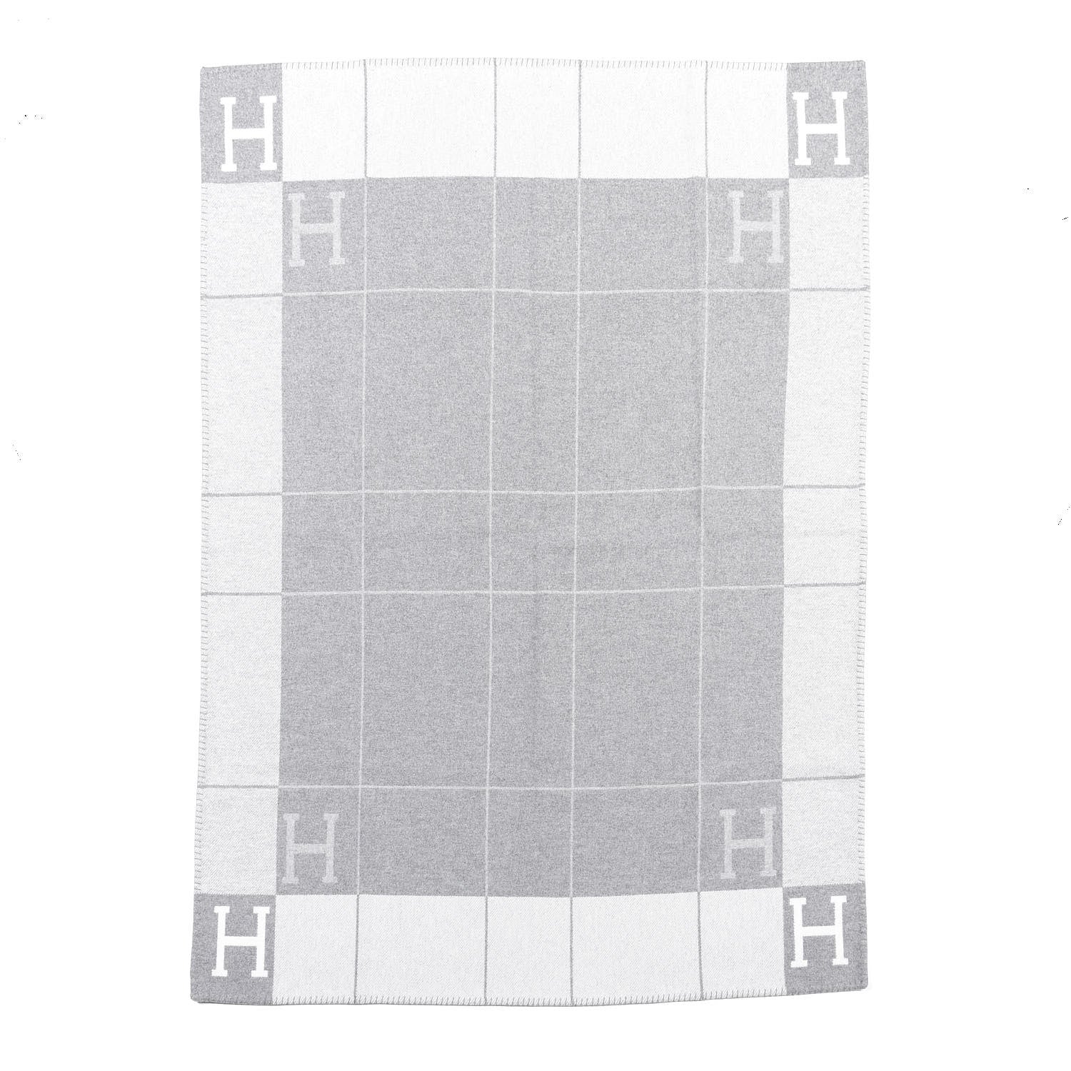 Hermes Wool Cashmere Avalon III Blanket Ecru Gris Clair 2 of 6