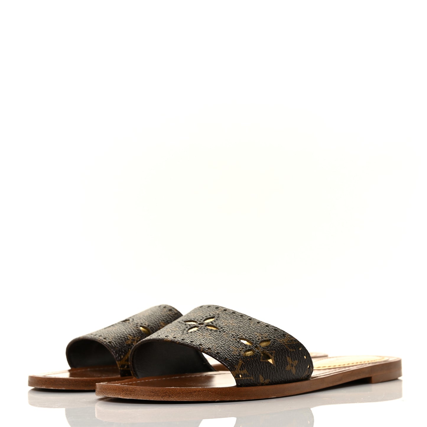 Monogram Lock It Flat Mules 38 GOld