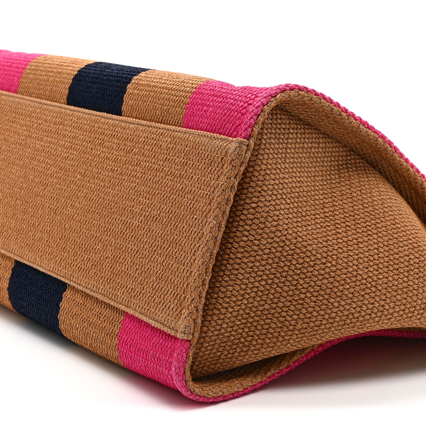 Straw Raffia Calfskin Striped Medium Deauville Tote Dark Beige Fuchsia Navy Blue