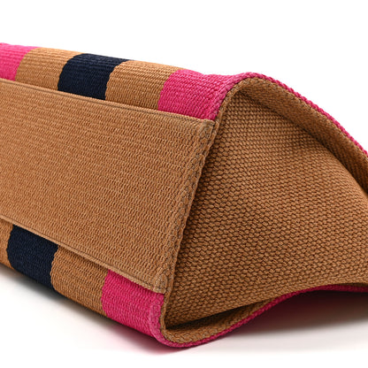 Chanel Straw Raffia Calfskin Striped Medium Deauville Tote Dark Beige Fuchsia Navy Blue 10 of 10