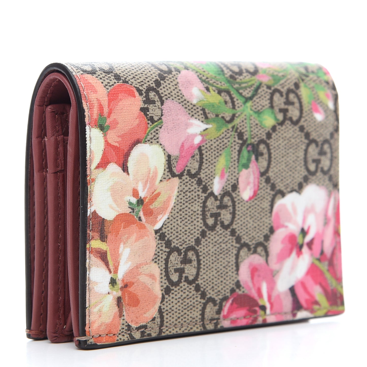 GG Supreme Monogram Blooms Card Case Wallet Beige Multicolor Dry Rose