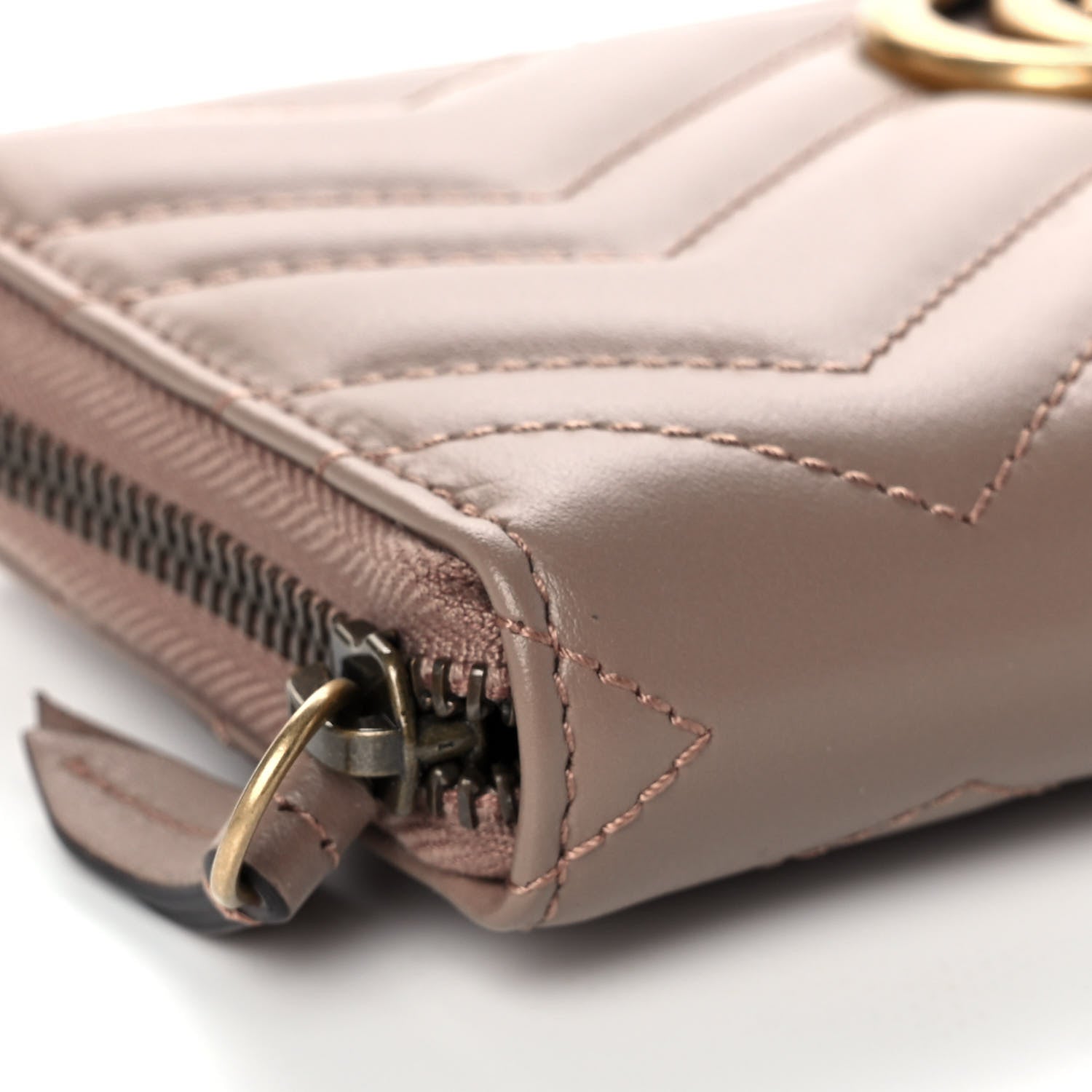 Gucci Calfskin Matelasse GG Marmont Zip Around Wallet Porcelain Rose 7 of 9