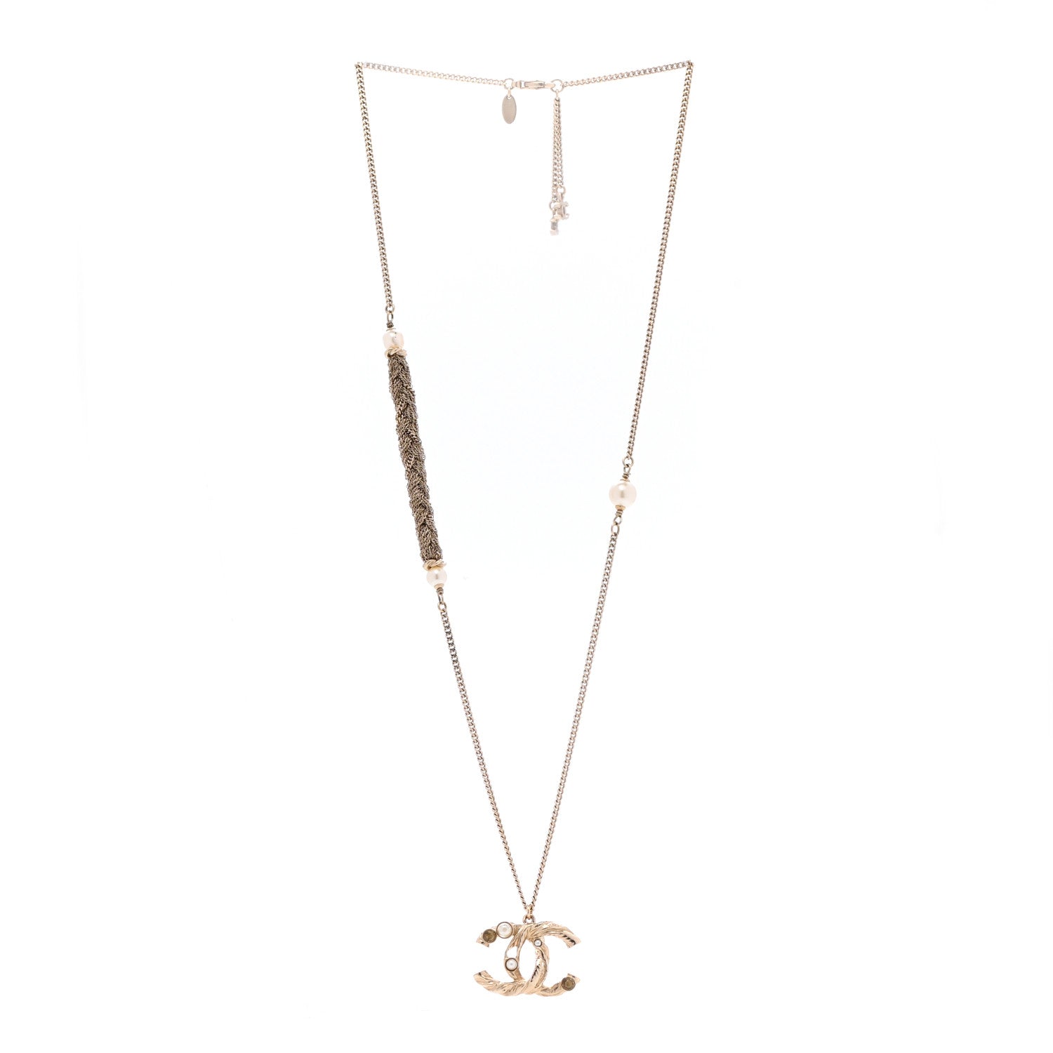 Chanel Pearl Crystal CC Bead Necklace Gold 3 of 8
