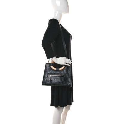 Fendi Vitello Century Wicker FF 1974 Embossed Small Runaway Shopper Tote Black 2 of 12