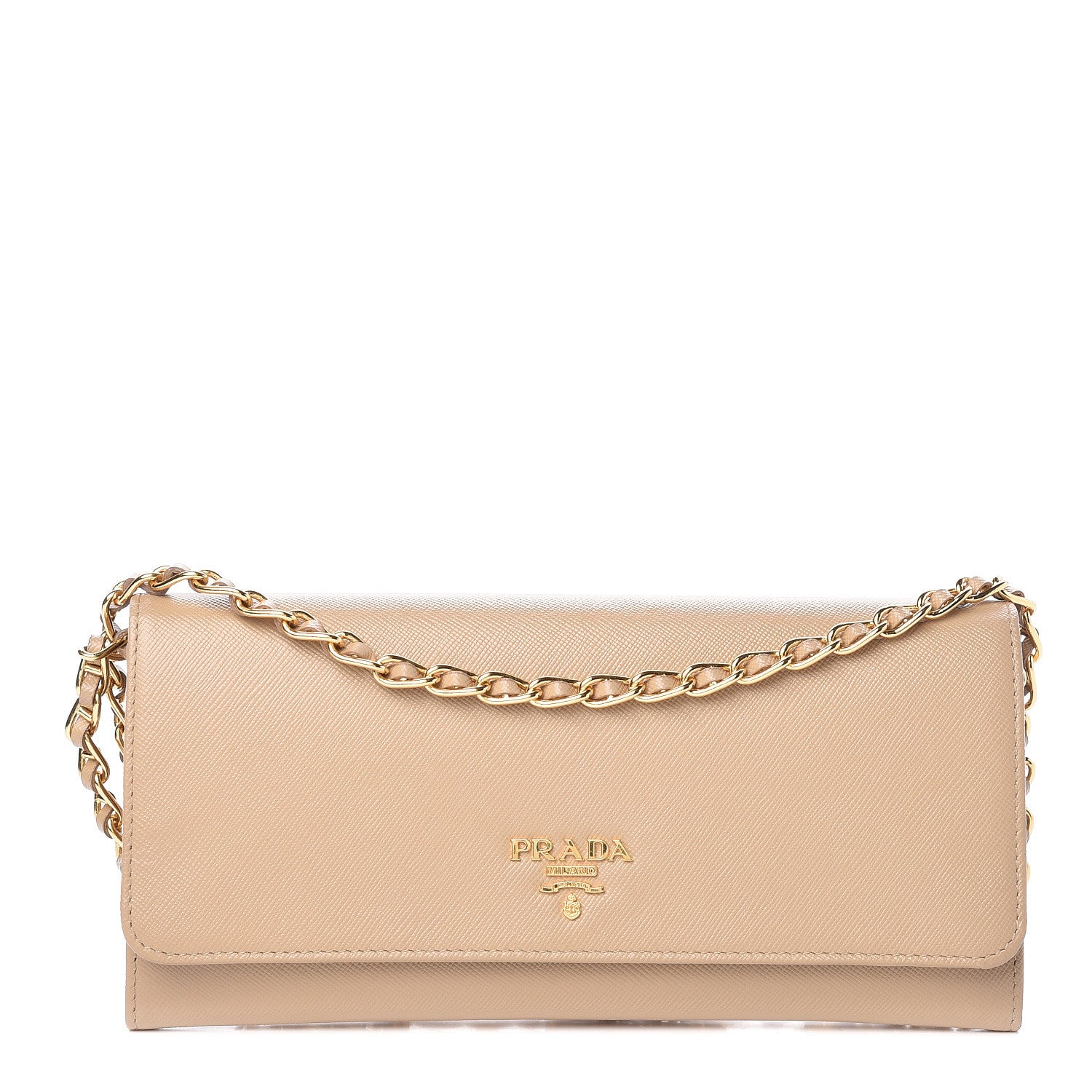 Prada Saffiano Metal Oro Chain Wallet Sabbia 1 of 13