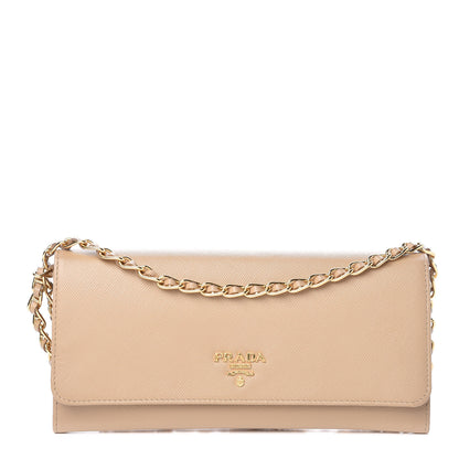Prada Saffiano Metal Oro Chain Wallet Sabbia 1 of 13