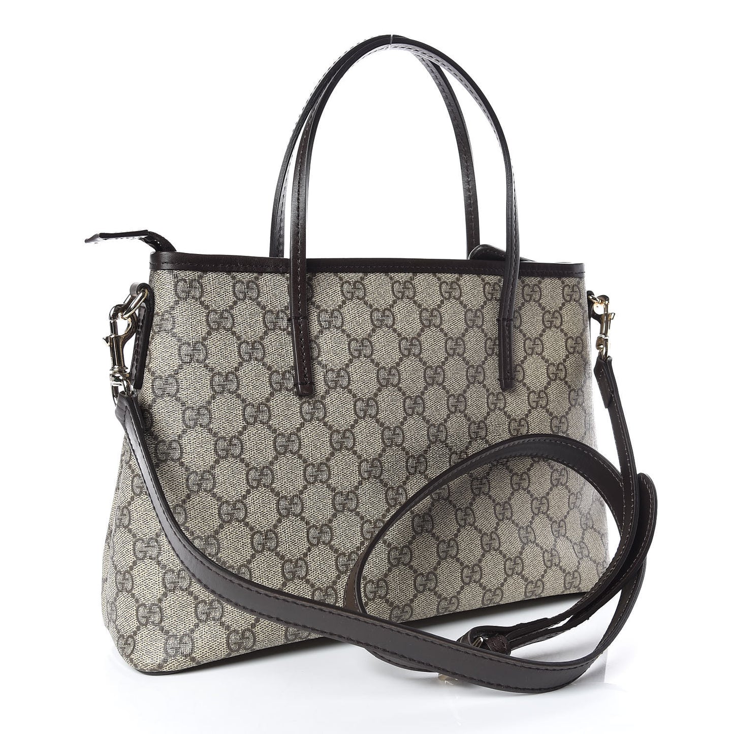 GG Supreme Monogram Small Zippered Tote Dark Brown