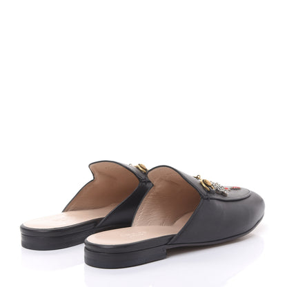 Gucci Calfskin Crystal Tiger Embroidered Princetown Slippers 38.5 Black 4 of 8