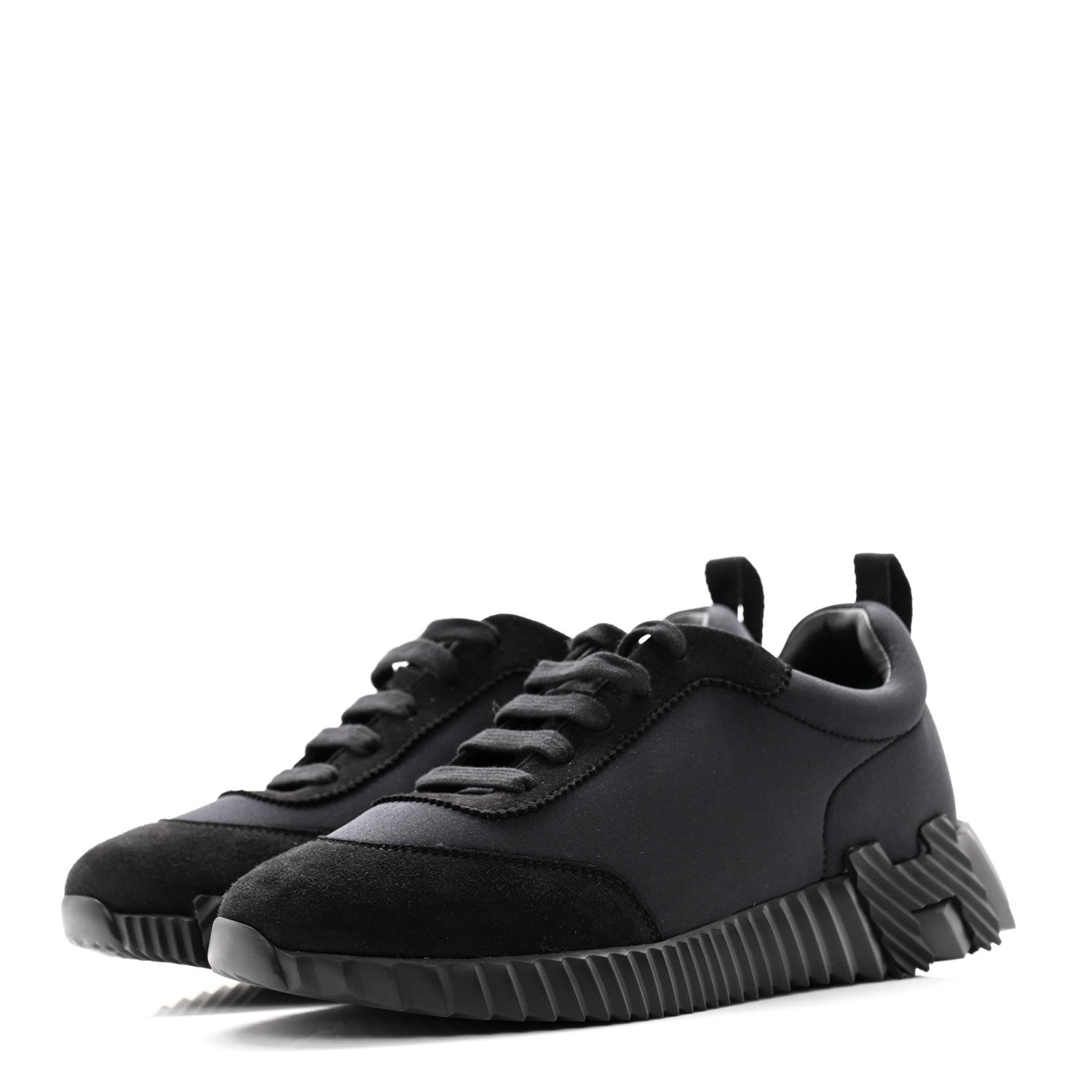 Hermes Technical Jersey Suede Goatskin Bouncing Sneakers 37.5 Black 3 of 10