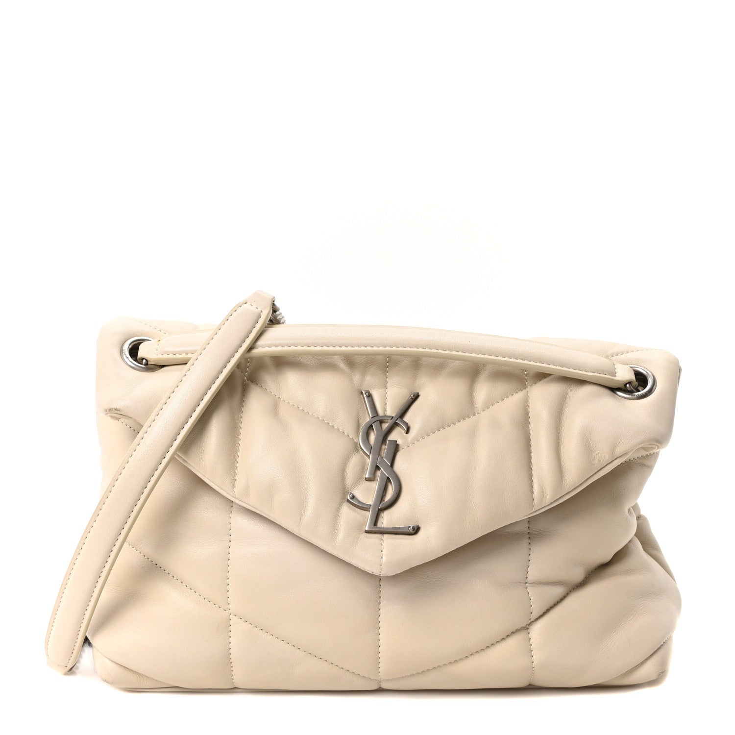 Saint Laurent Lambskin Quilted Small Loulou Puffer Monogram Chain Satchel Crema Soft 1 of 10