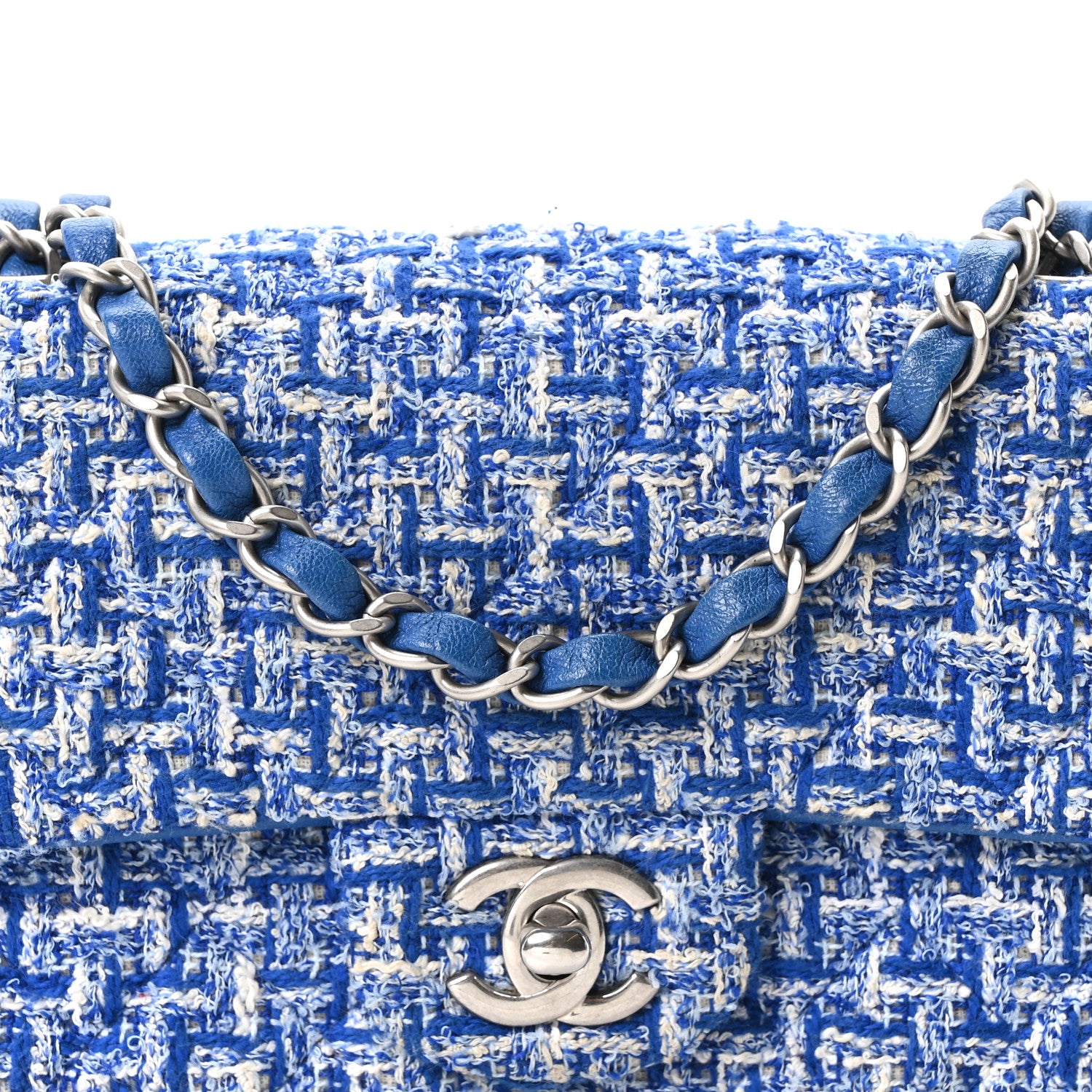 Chanel Tweed Quilted Mini Rectangular Flap Blue White 8 of 10