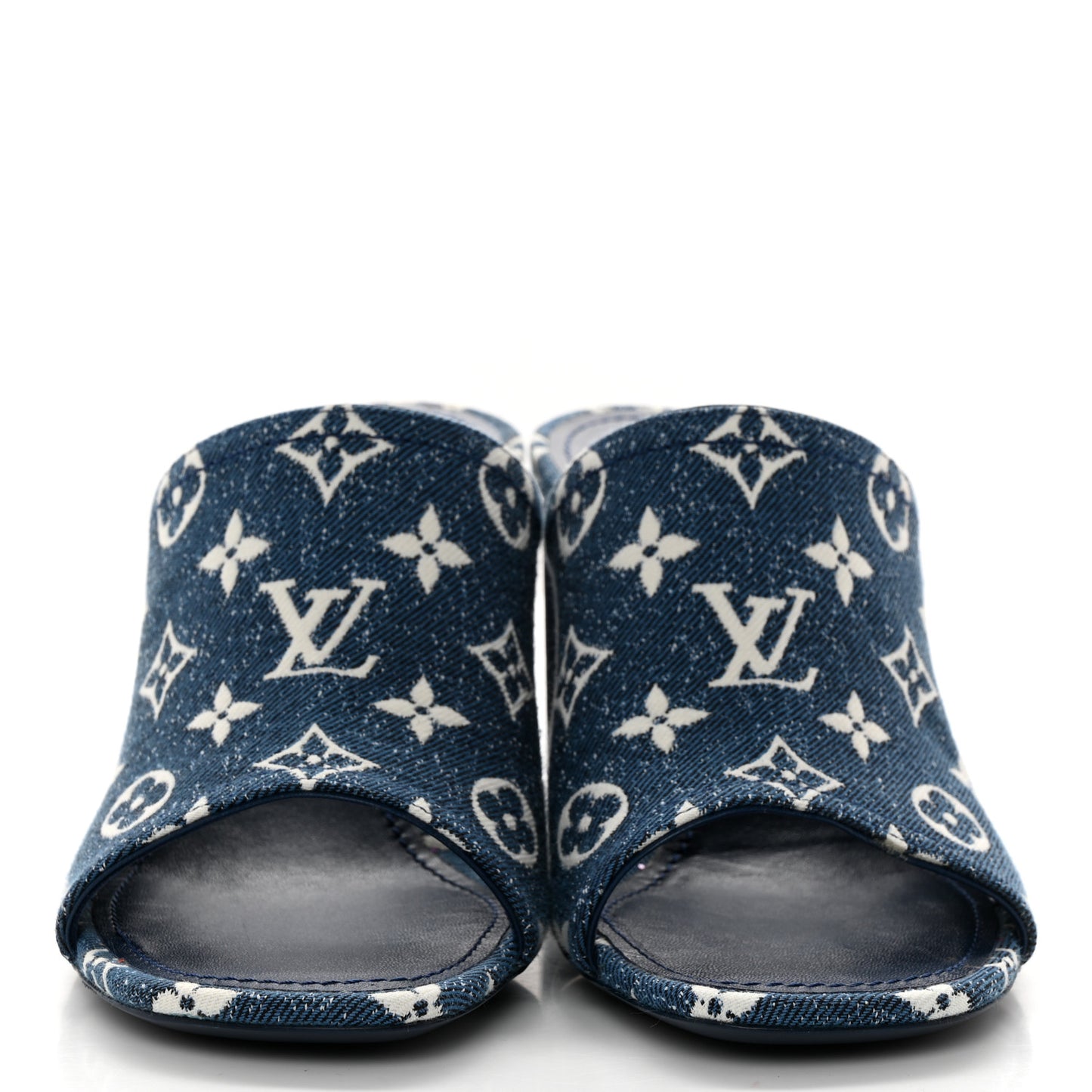 Denim Monogram Silhouette Mules 39 Navy Blue