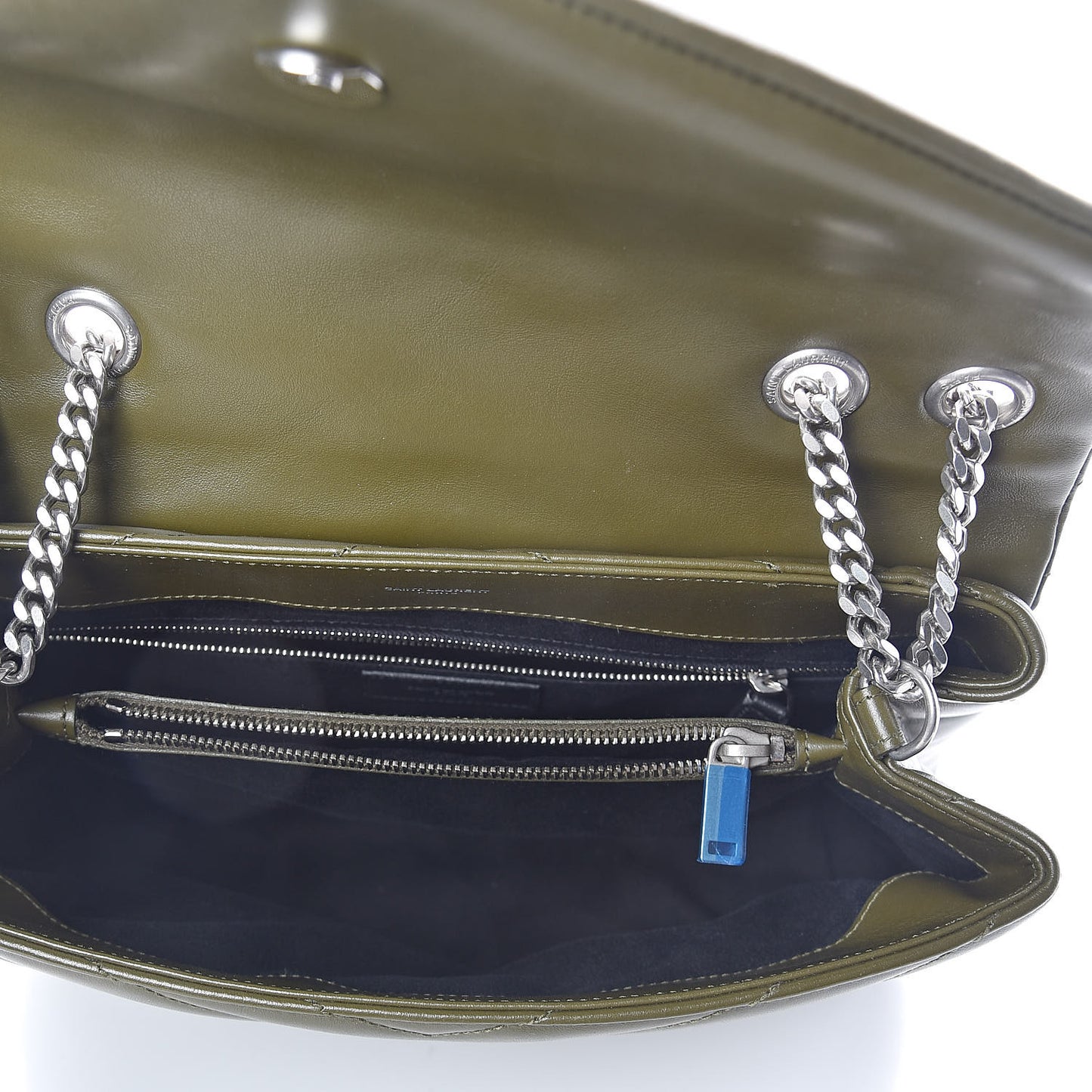 Calfskin Y Quilted Monogram Medium Loulou Chain Satchel Military Olive