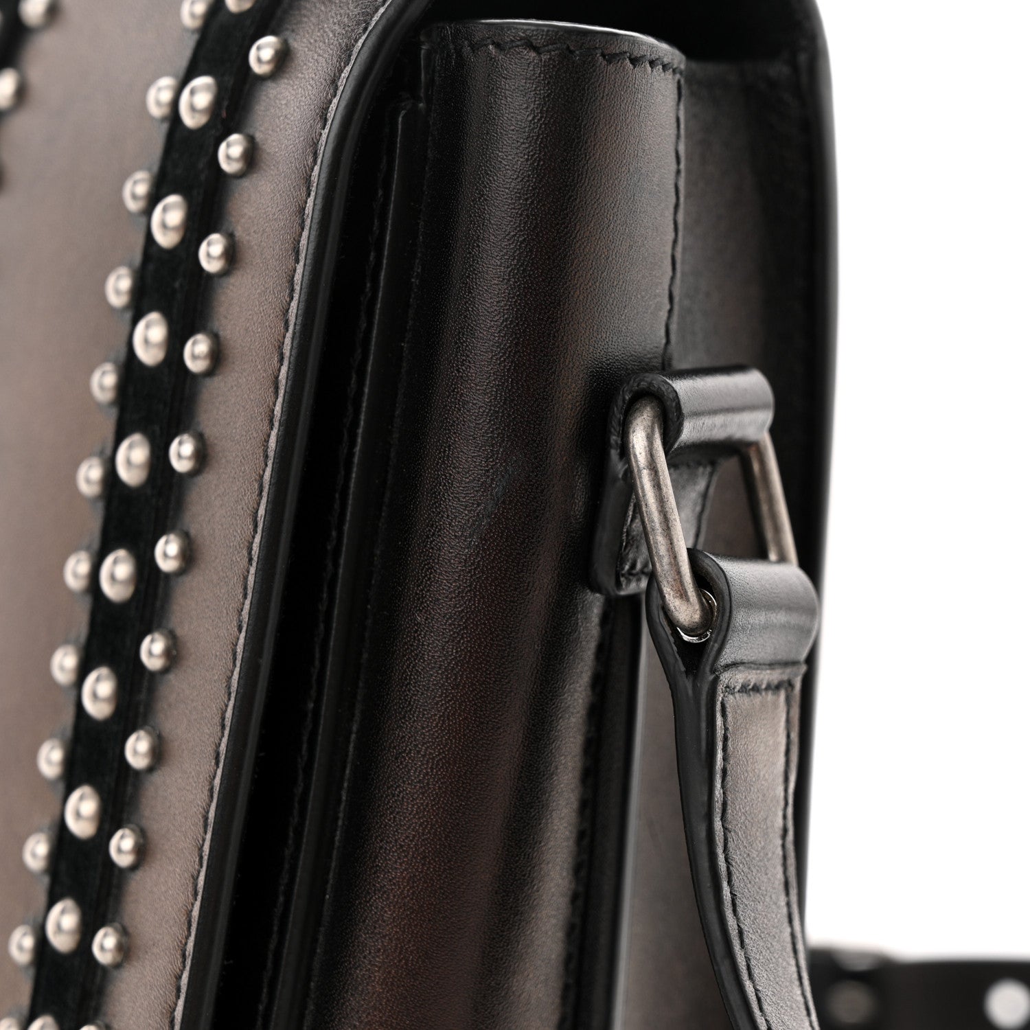 Saint Laurent Smooth Calfskin Suede Betty Stud Stripe Flap Messenger Black 14 of 14