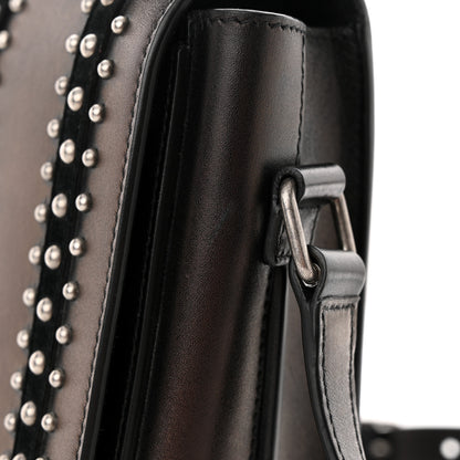 Saint Laurent Smooth Calfskin Suede Betty Stud Stripe Flap Messenger Black 14 of 14