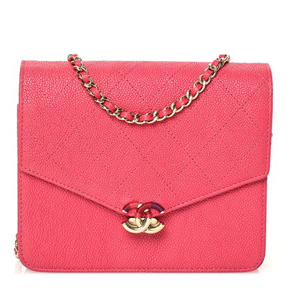 Chanel Grained Calfskin Quilted Cuba Square Wallet On Chain WOC Pink 1 of 15