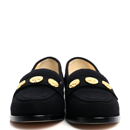 Chanel Tweed Medallion Loafers 39 Black 2 of 8