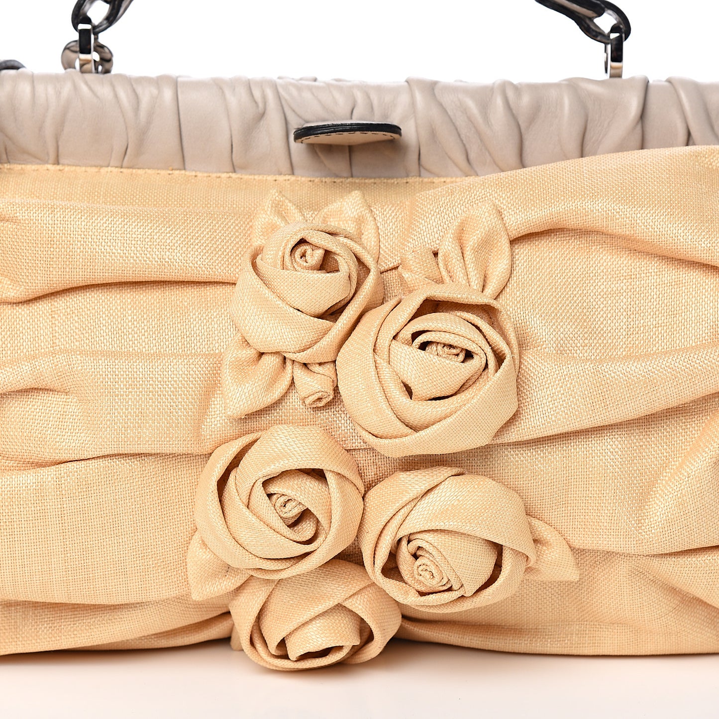 Vitello Raffia Flower Satchel Sand