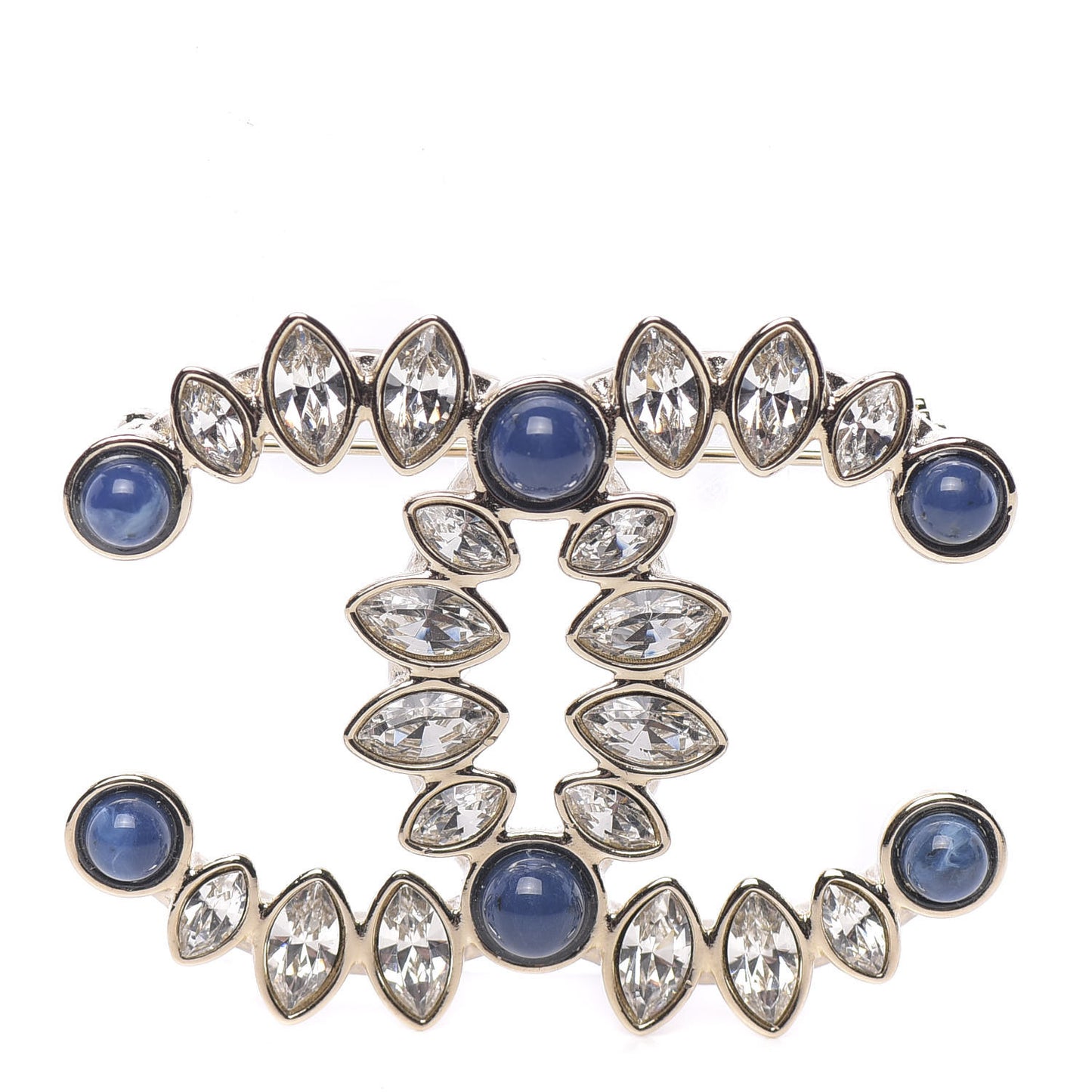 Strass Crystal CC Brooch Gold Blue