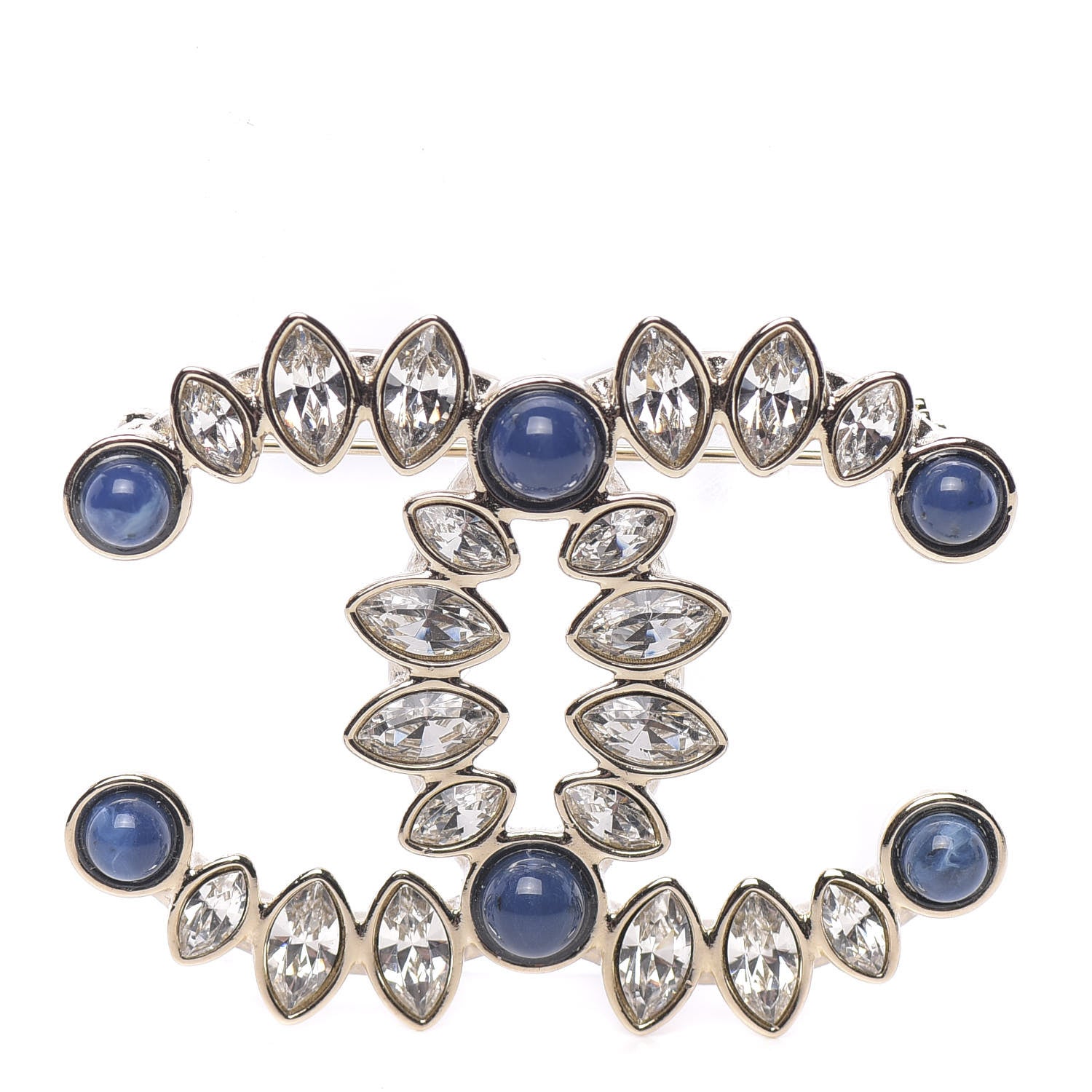 Chanel Strass Crystal CC Brooch Gold Blue 1 of 5