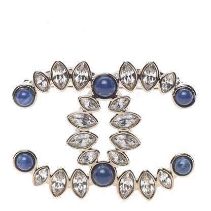 Chanel Strass Crystal CC Brooch Gold Blue 1 of 5