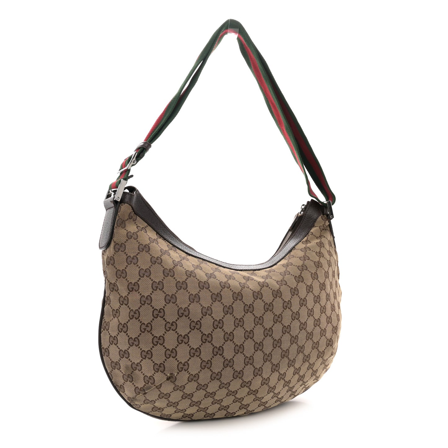 Monogram Web Medium Half Moon Hobo Dark Brown