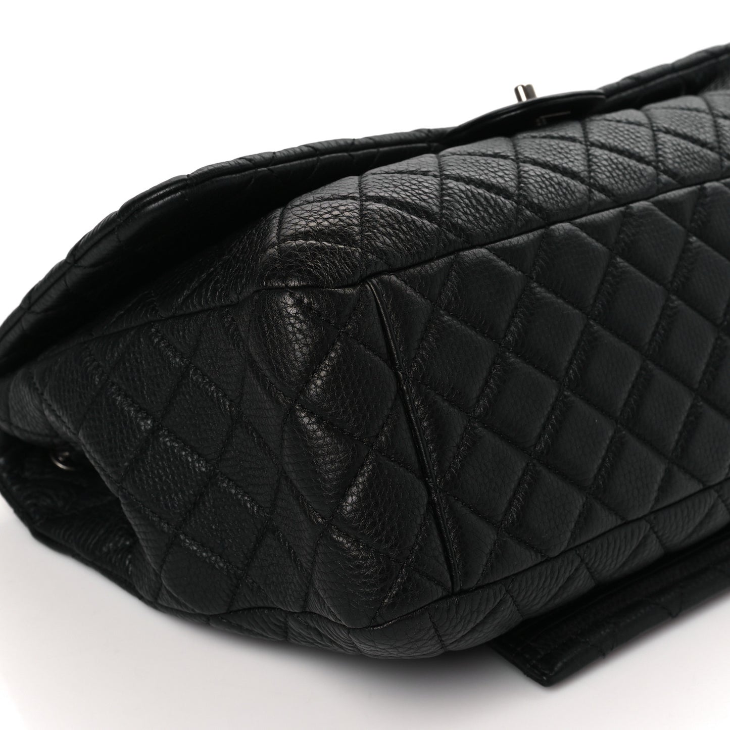 Grained Calfskin Quilted Small XXL Travel Flap Bag Black