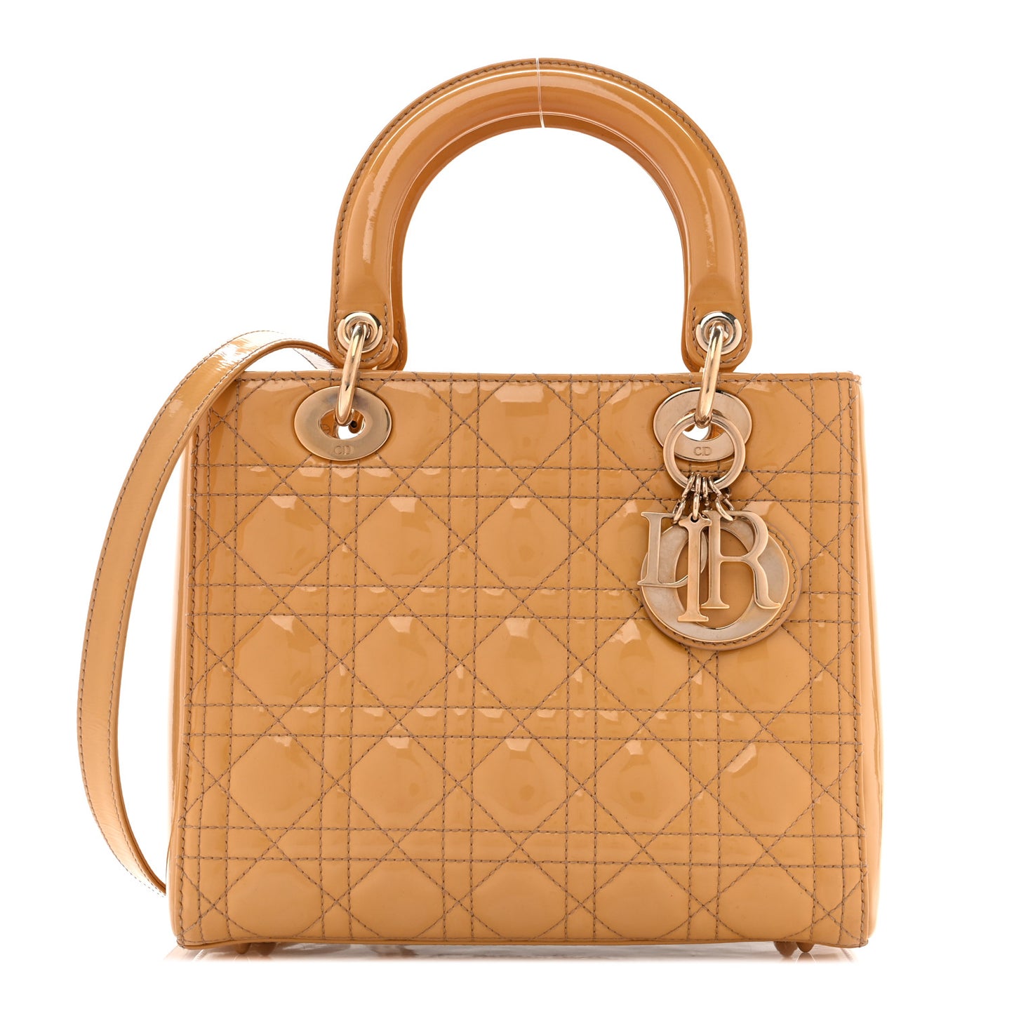 Patent Cannage Medium Lady Dior Beige