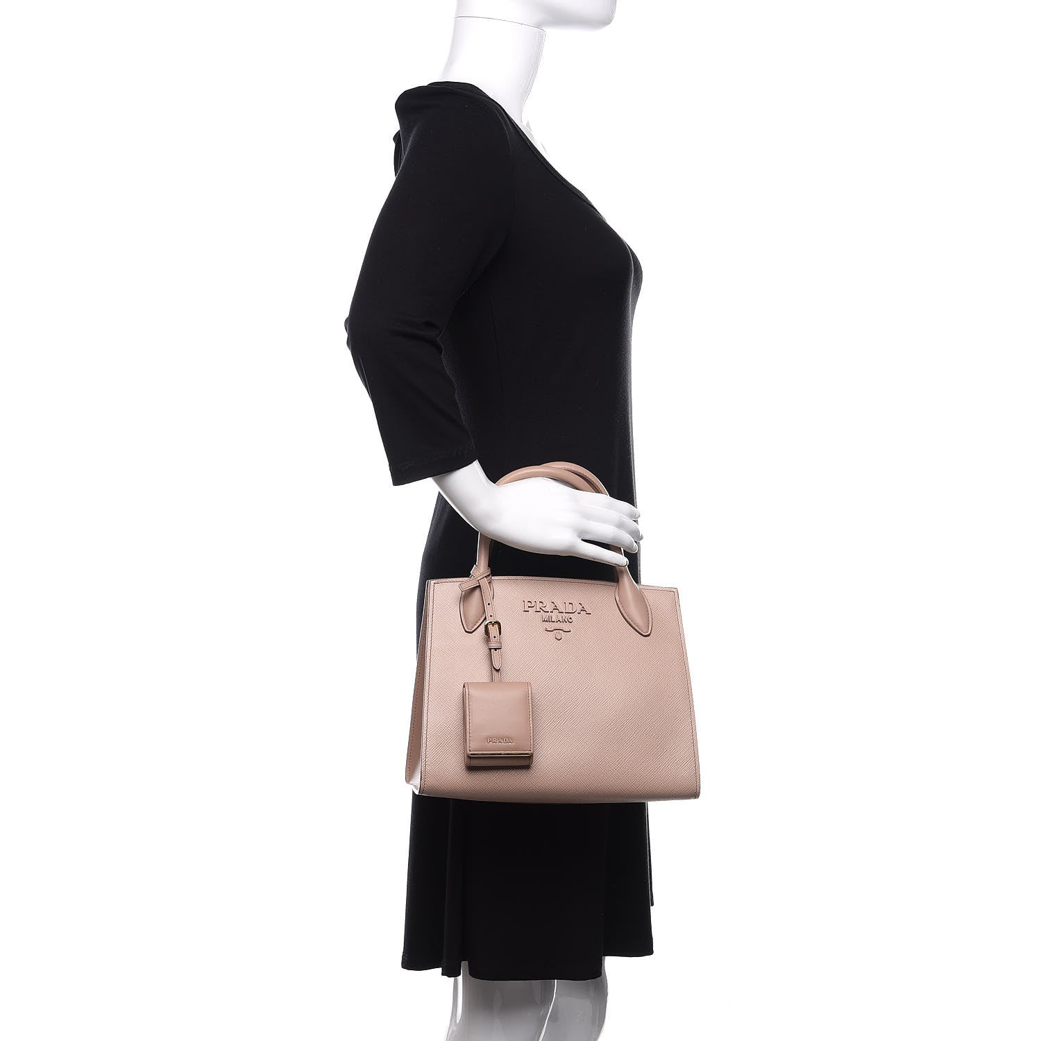 Prada Saffiano Cuir Calfskin Small Monochrome Top Handle Tote Rosa 3 of 11