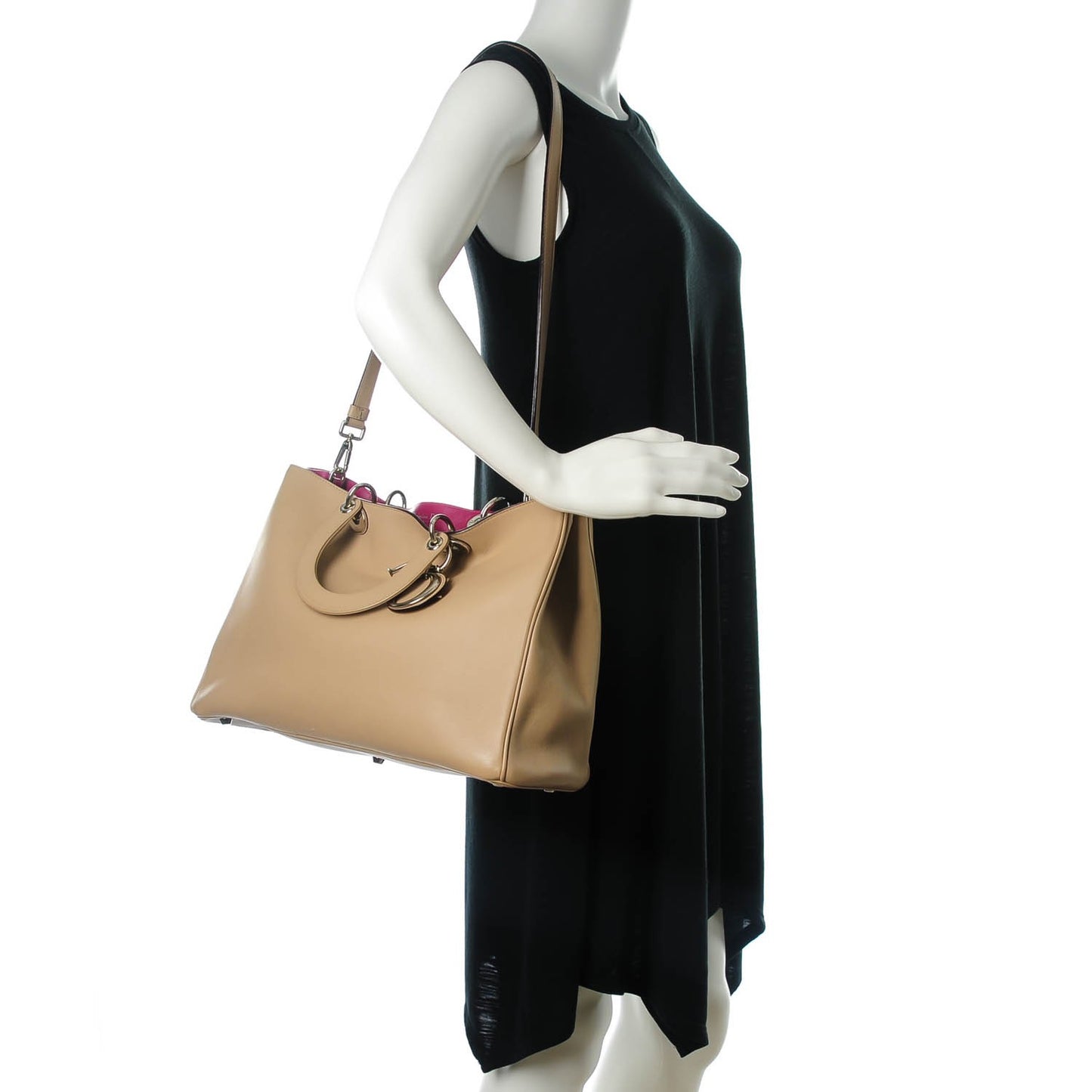 CHRISTIAN Smooth Calfskin Medium Diorissimo Tote Beige Fuchsia
