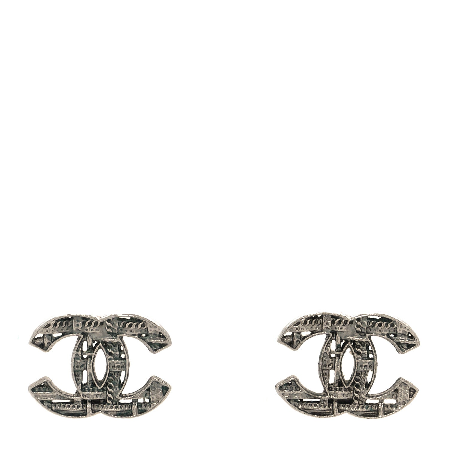 Chanel Tweed Effect CC Earrings Silver 1 of 4