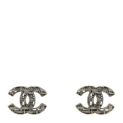 Chanel Tweed Effect CC Earrings Silver 1 of 4
