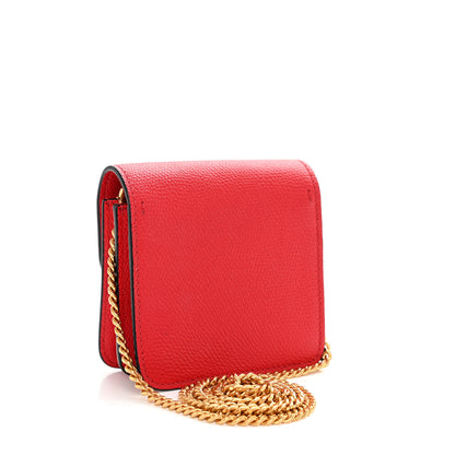 Valentino Garavani Grainy Calfskin VLogo Compact Wallet with Chain Rouge Pur 3 of 9