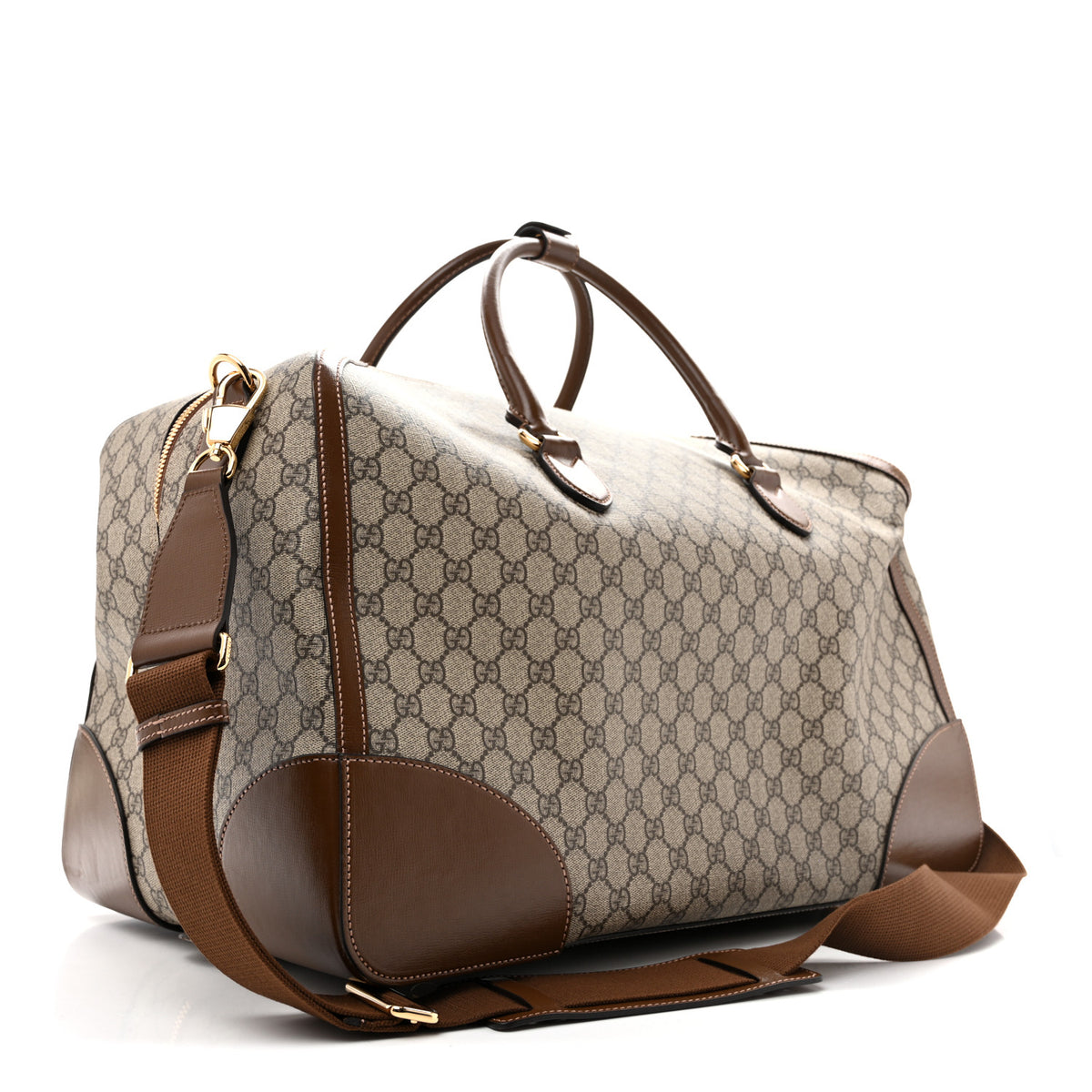 GG Supreme Monogram Azalea Calfskin Retro Interlocking G Large Duffle Bag Beige Ebony Brown Sugar