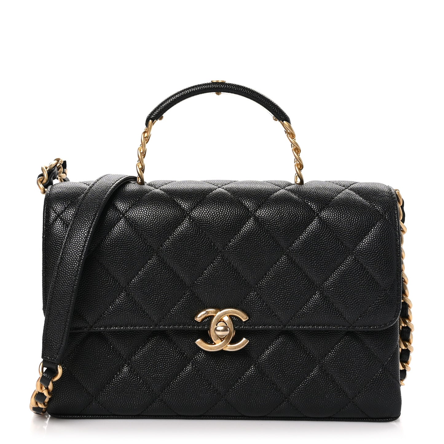 Caviar Quilted Medium Carry Me Top Handle Flap Black