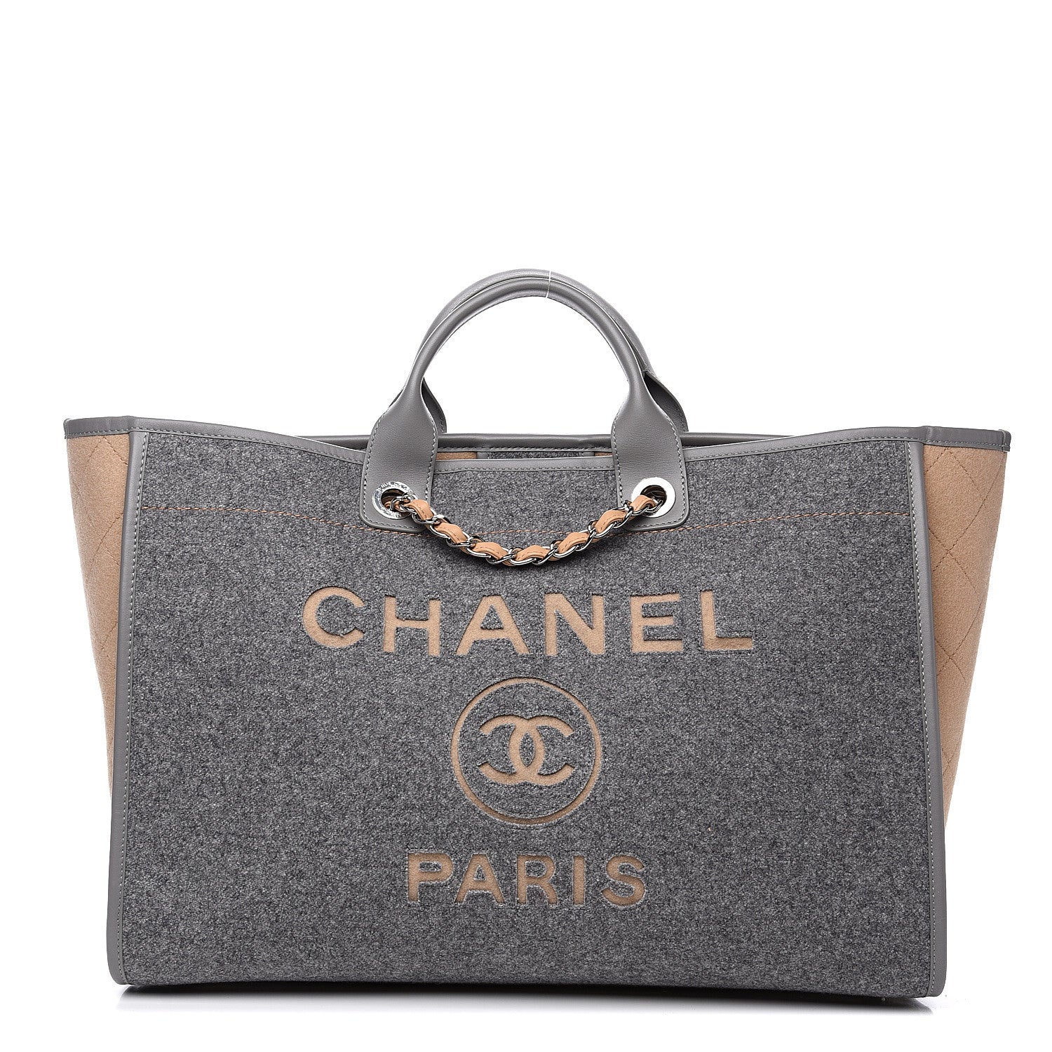 Chanel Wool Felt Large Deauville Tote Grey Beige 1 of 9