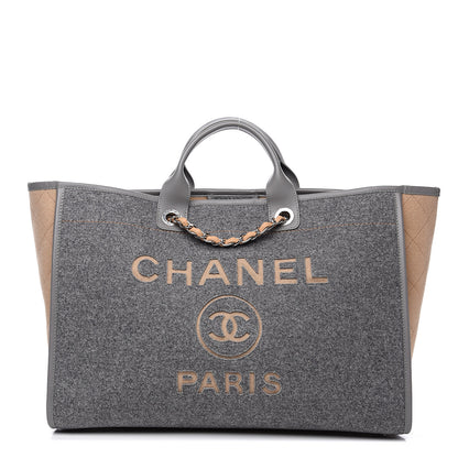Chanel Wool Felt Large Deauville Tote Grey Beige 1 of 9