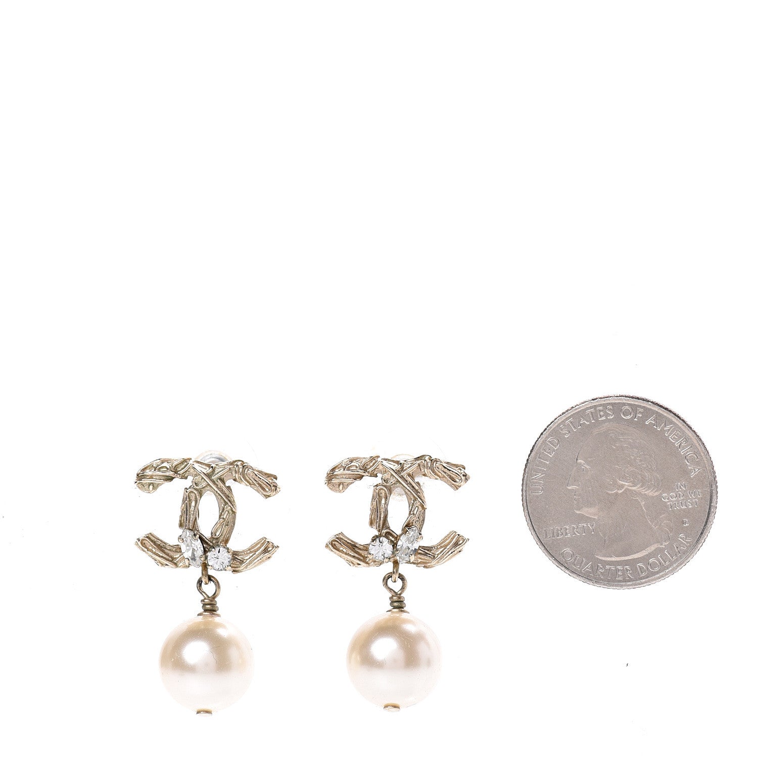 Chanel Crystal Pearl CC Drop Earrings Gold 2 of 4