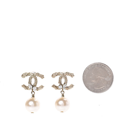 Chanel Crystal Pearl CC Drop Earrings Gold 2 of 4